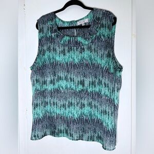 Teal, Navy and Gray Patterned Sleeveless Blouse 3XL